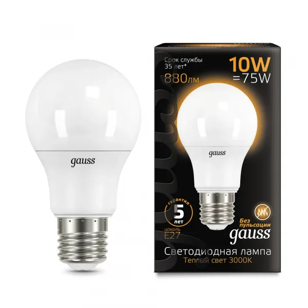 Светодиодная лампа Gauss A60 10W 880Lm 3000K E27 102502110 GAUSS 102502110_GAUSS