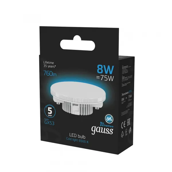 Светодиодная лампа Gauss 8W 760Lm 6500K GX53 108008308 GAUSS 108008308_GAUSS